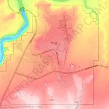 Page City Limits topographic map, elevation, terrain
