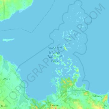 Hundred Islands National Park topographic map, elevation, terrain