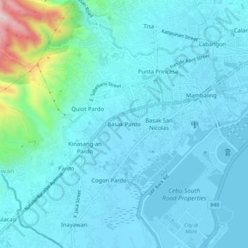 Pardo Cebu City Map Basak Pardo Topographic Map, Elevation, Relief