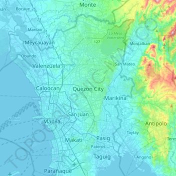 Quezon City topographic map, elevation, relief