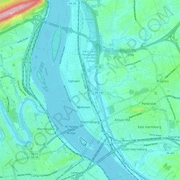 Harrisburg topographic map, elevation, relief
