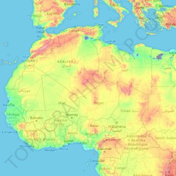 サハラ砂漠 Topographic Map Elevation Relief