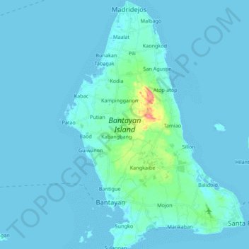 Bantayan Island topographic map, elevation, relief
