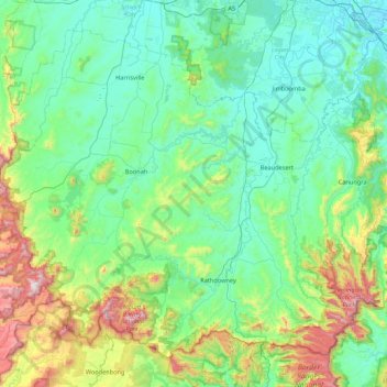 Topographic Map Sunshine Coast Scenic Rim Regional Topographic Map, Elevation, Relief