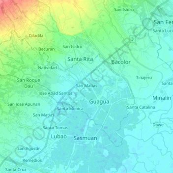Map Of Guagua Pampanga Guagua Topographic Map, Elevation, Relief